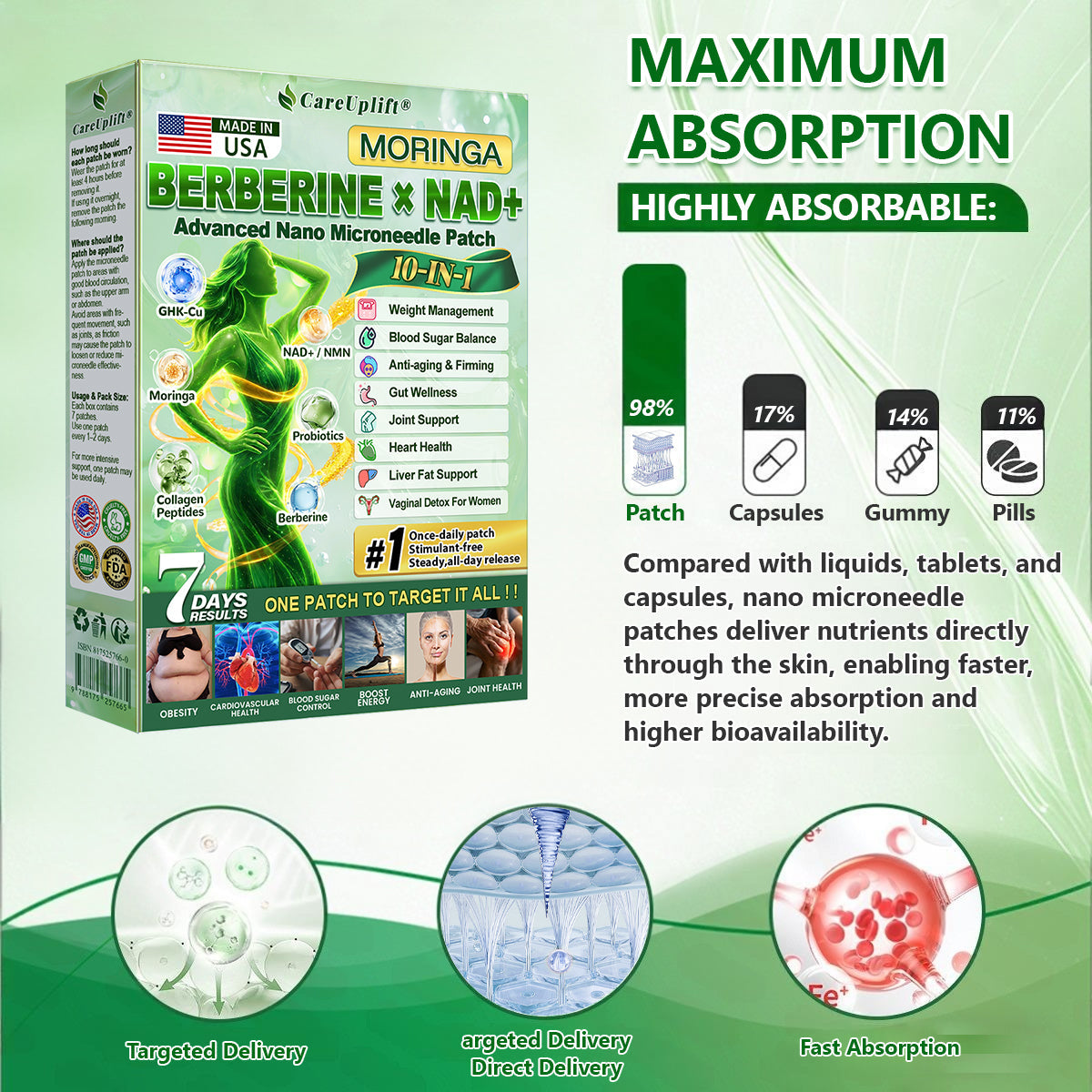 🇺🇸 𝐎𝐟𝐟𝐢𝐜𝐢𝐚𝐥 𝐔.𝐒. 𝐒𝐭𝐨𝐫𝐞 | 💚 𝑪𝒂𝒓𝒆𝑼𝒑𝒍𝒊𝒇𝒕® 𝟏𝟎-𝐢𝐧-𝟏 𝐍𝐚𝐧𝐨 𝐏𝐚𝐭𝐜𝐡 🌿 𝑴𝒐𝒓𝒊𝒏𝒈𝒂 · 𝑩𝒆𝒓𝒃𝒆𝒓𝒊𝒏𝒆 × 𝐍𝐀𝐃+ 𝐬𝐮𝐩𝐩𝐨𝐫𝐭𝐬 𝐦𝐞𝐭𝐚𝐛𝐨𝐥𝐢𝐬𝐦, 𝐚𝐩𝐩𝐞𝐭𝐢𝐭𝐞 𝐛𝐚𝐥𝐚𝐧𝐜𝐞, 𝐞𝐧𝐞𝐫𝐠𝐲, 𝐛𝐥𝐨𝐚𝐭𝐢𝐧𝐠 𝐫𝐞𝐥𝐢𝐞𝐟 & 𝐡𝐞𝐚𝐥𝐭𝐡𝐲 𝐛𝐥𝐨𝐨𝐝 𝐬𝐮𝐠𝐚𝐫 𝐛𝐚𝐥𝐚𝐧𝐜𝐞. 𝐎𝐧𝐜𝐞 𝐝𝐚𝐢𝐥𝐲. 𝐍𝐨 𝐬𝐡𝐨𝐭𝐬. 𝐍𝐨 𝐩𝐢𝐥𝐥𝐬.